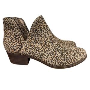 Lucky Brand Baley 2 Leopard Print Suede Leather Ankle Boots Booties Shoes sz 7.5